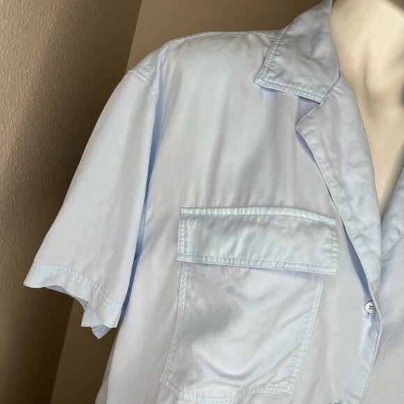 BABATON Cropped Boxy Fit Button-Up Top Powder Blue Size Medium - Picture 3 of 11